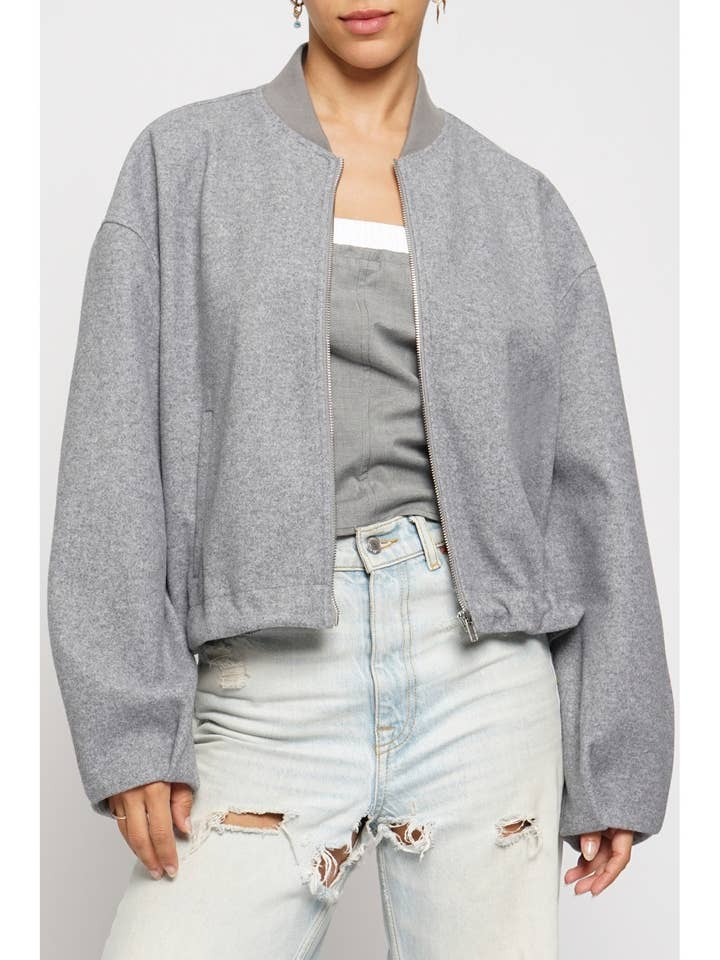 PLEATED CUFF LIGHTWEIGHT ZIP UP BOMBER JACKET for wholesale by Sans Souci