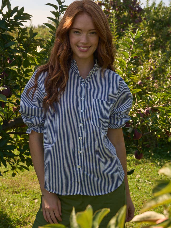 Camiseta de Buena Novia con Volante a Rayas de Ropa Masculina Azul Costero para venta al por mayor de and for Good