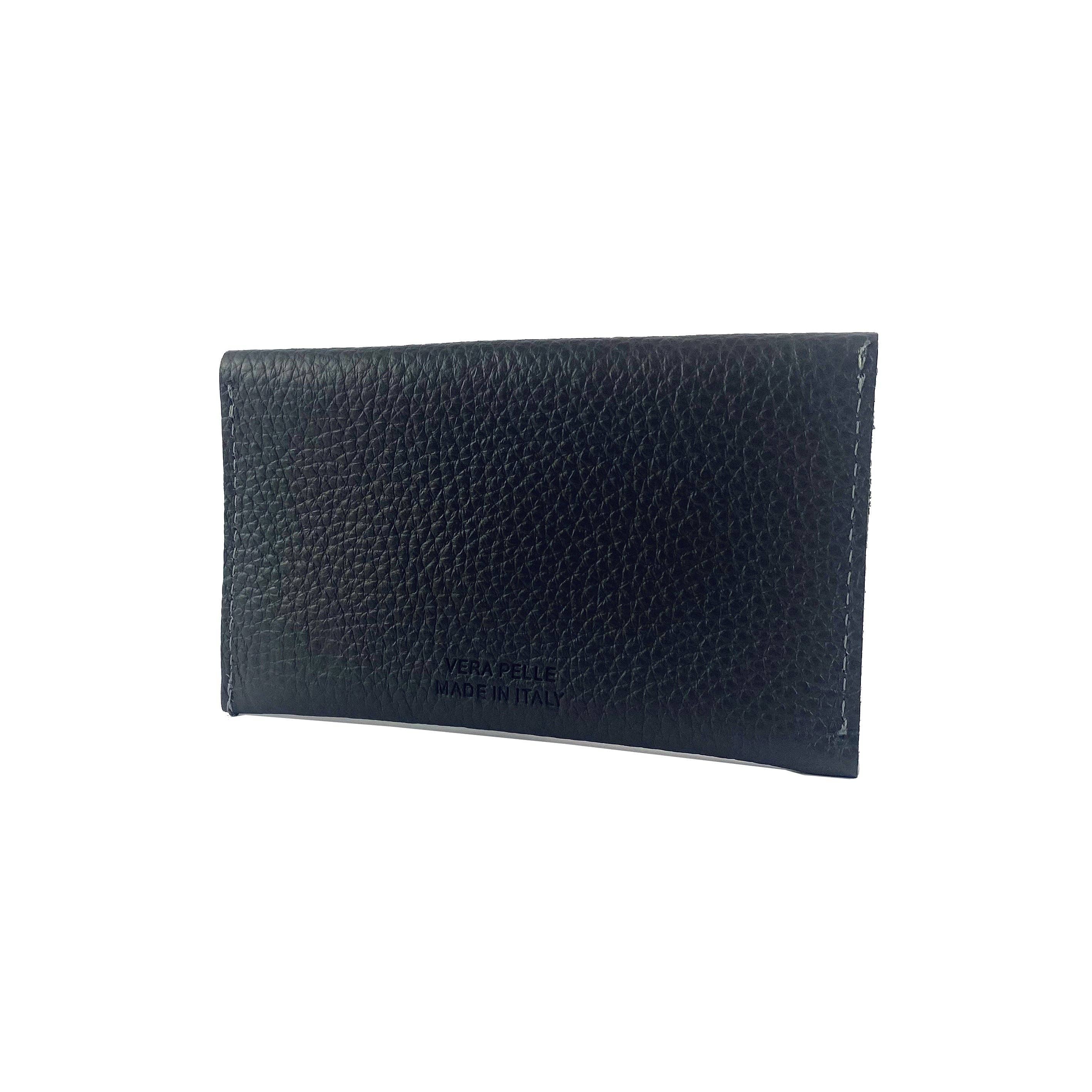 Kaili mood / RENATO BORZATTA - Italy since 1978 - - Wholesale Wallet - Women's - K0040AB | Made in Italy full grain genuine leather pouch with flap, dollar grain - Color Black - Dimensions: cm 13 x 8 x 0.5 - Packaging: Hard gift box bottom/lid2