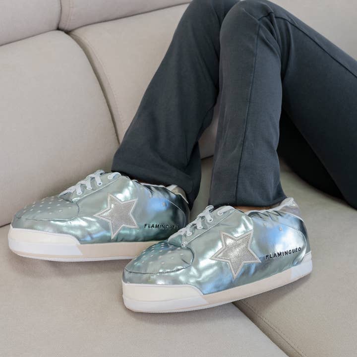 Flamingueo - Vendita all'ingrosso Pantofole - Unisex - Scarpe da casa blu giganti con stelle argentate2