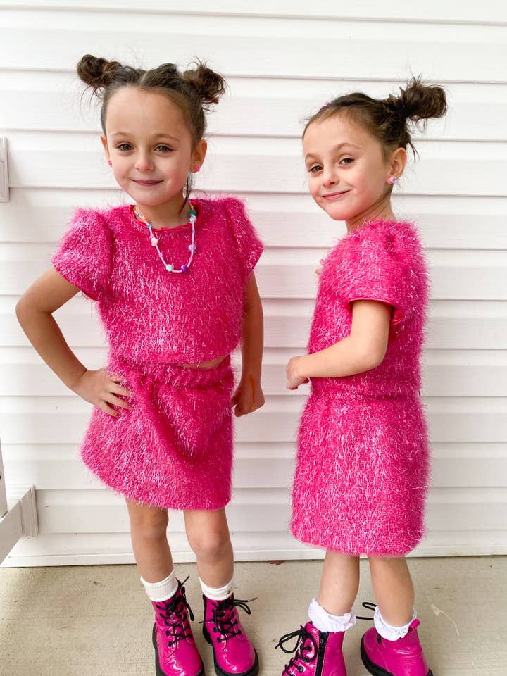Three Wildflower Designs - Wholesale Top & Skirt Set - Kids - Pink Sparkle Tinsel Set