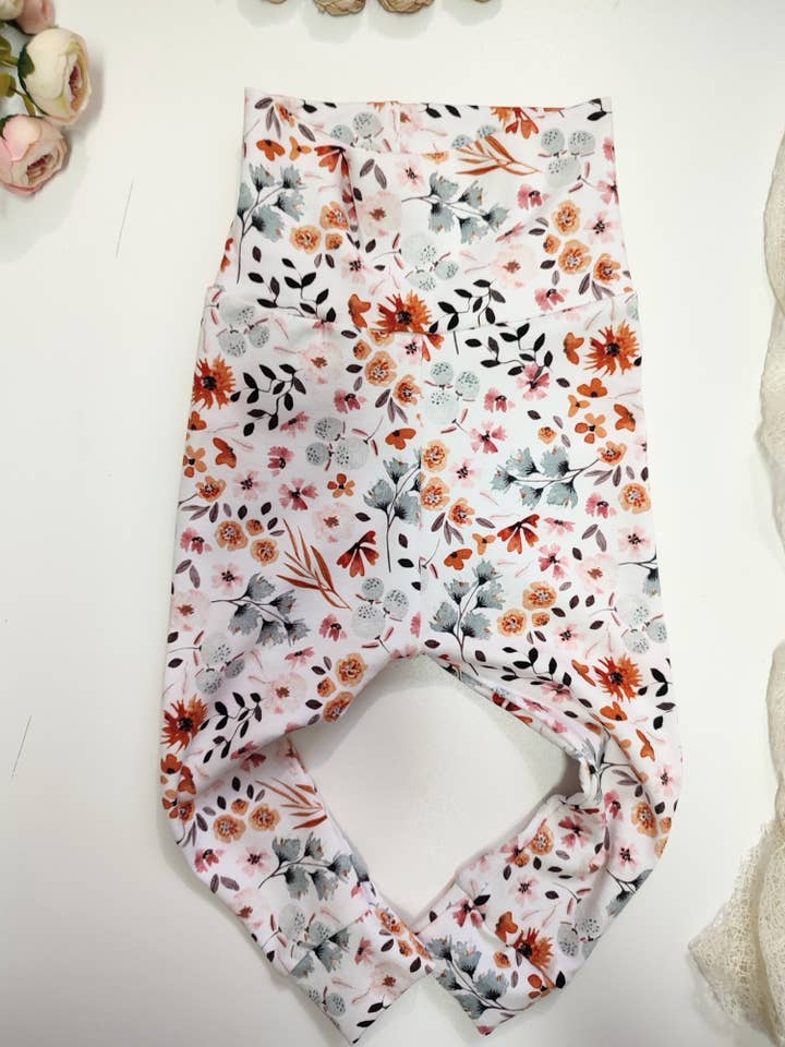 High Waist Autumn Flowers Print Organic Jersey Leggings for wholesale by Petiteaude