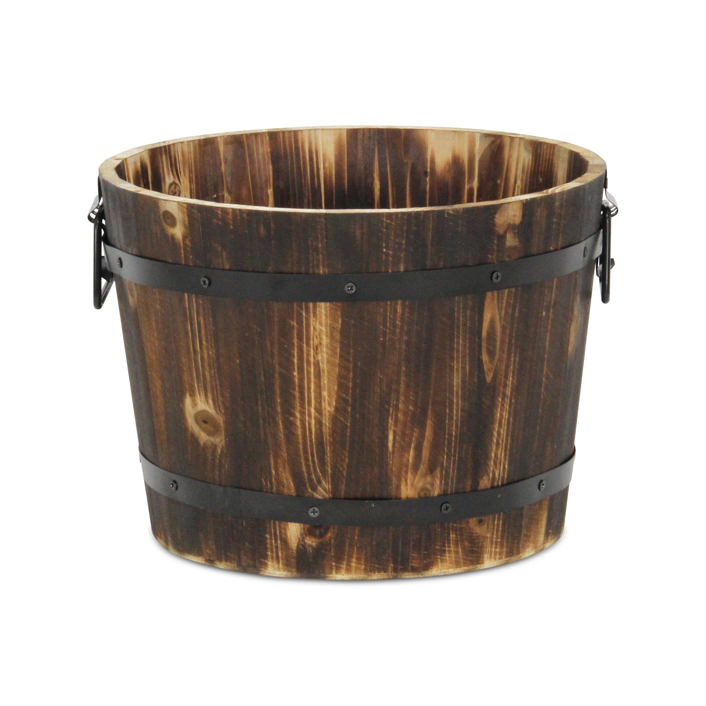 Cheungs Home Decor - Vente Pot - Seau décoratif en bois marron foncé Mariva avec accents et poignées en métal19