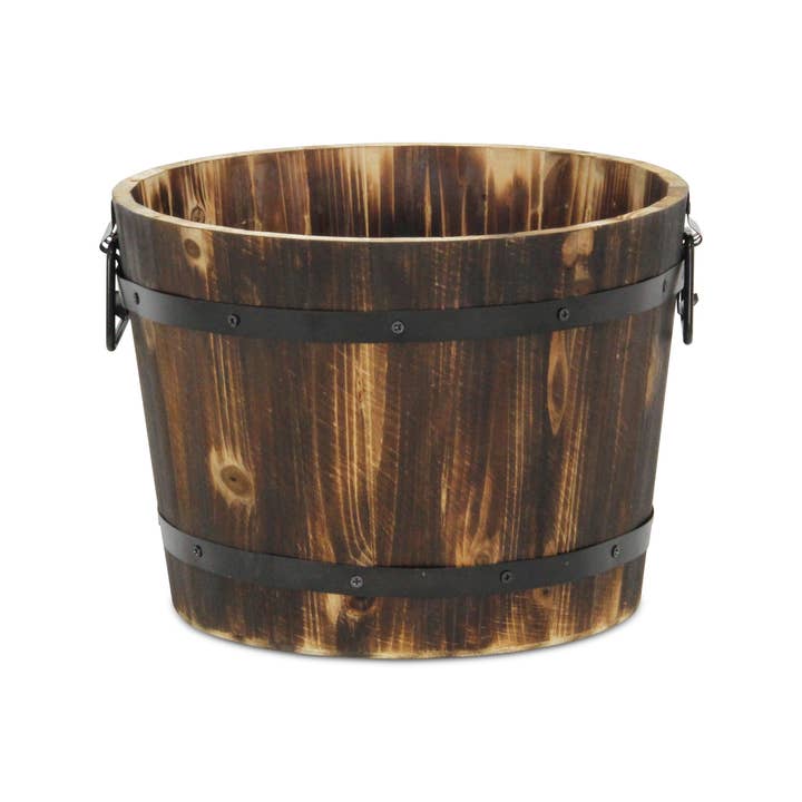Cheungs Home Decor - Vente Pot - Seau décoratif en bois marron foncé Mariva avec accents et poignées en métal19