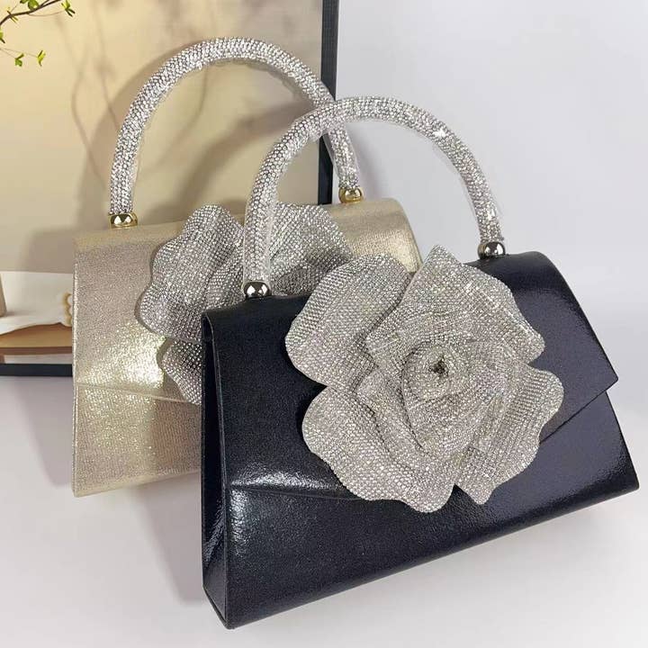 PEACH ACCESSORIES - Wholesale Clutch Bag - Women's - Rhinestone Rose Flower Evening Bag S0020