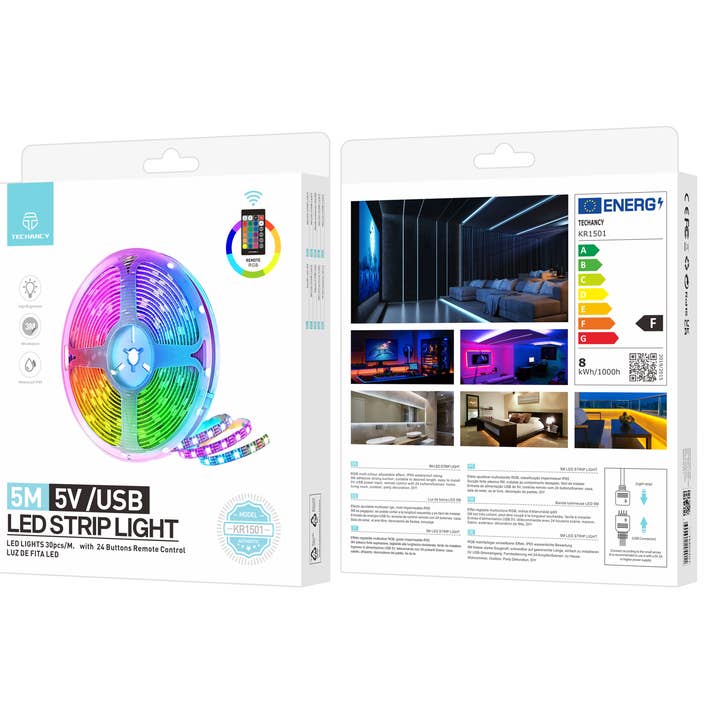 TECHANCY - Wholesale String lights - Multi-functional RGB LED Strip Light, USB Powered, 5m Long, 2