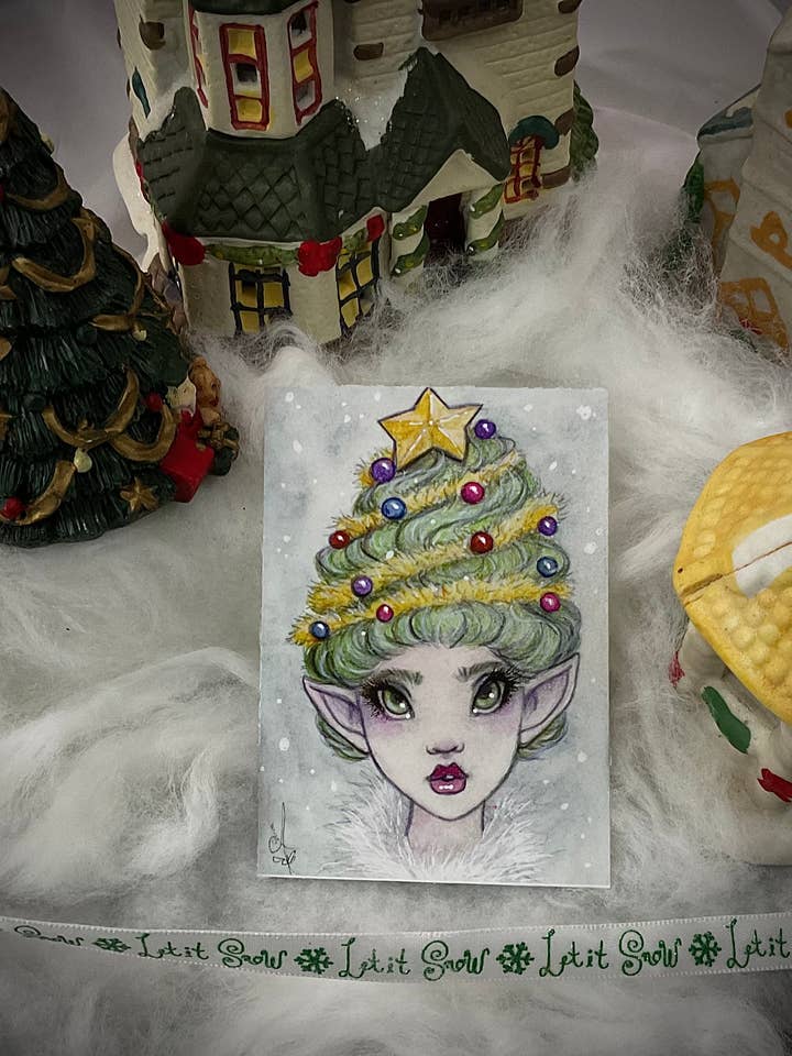 ACEO Small Art Print “Tree Hair” | Faerie Fairy | Christmas for wholesale by Faeries of Glittering Glen