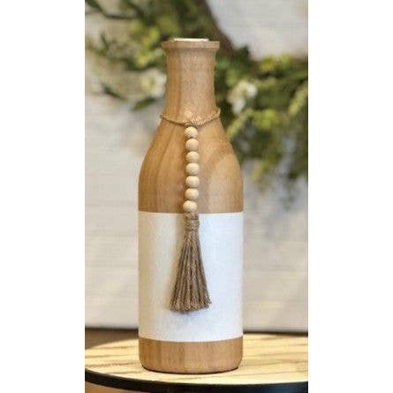 DNS Designs - Wholesale Vase - Natural / White Wood Bottle Vase With Beads