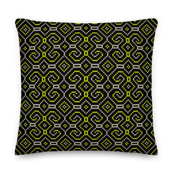 Shipibo-Conibo Kussen - Geel Beige op Zwart voor wholesale door symbolika