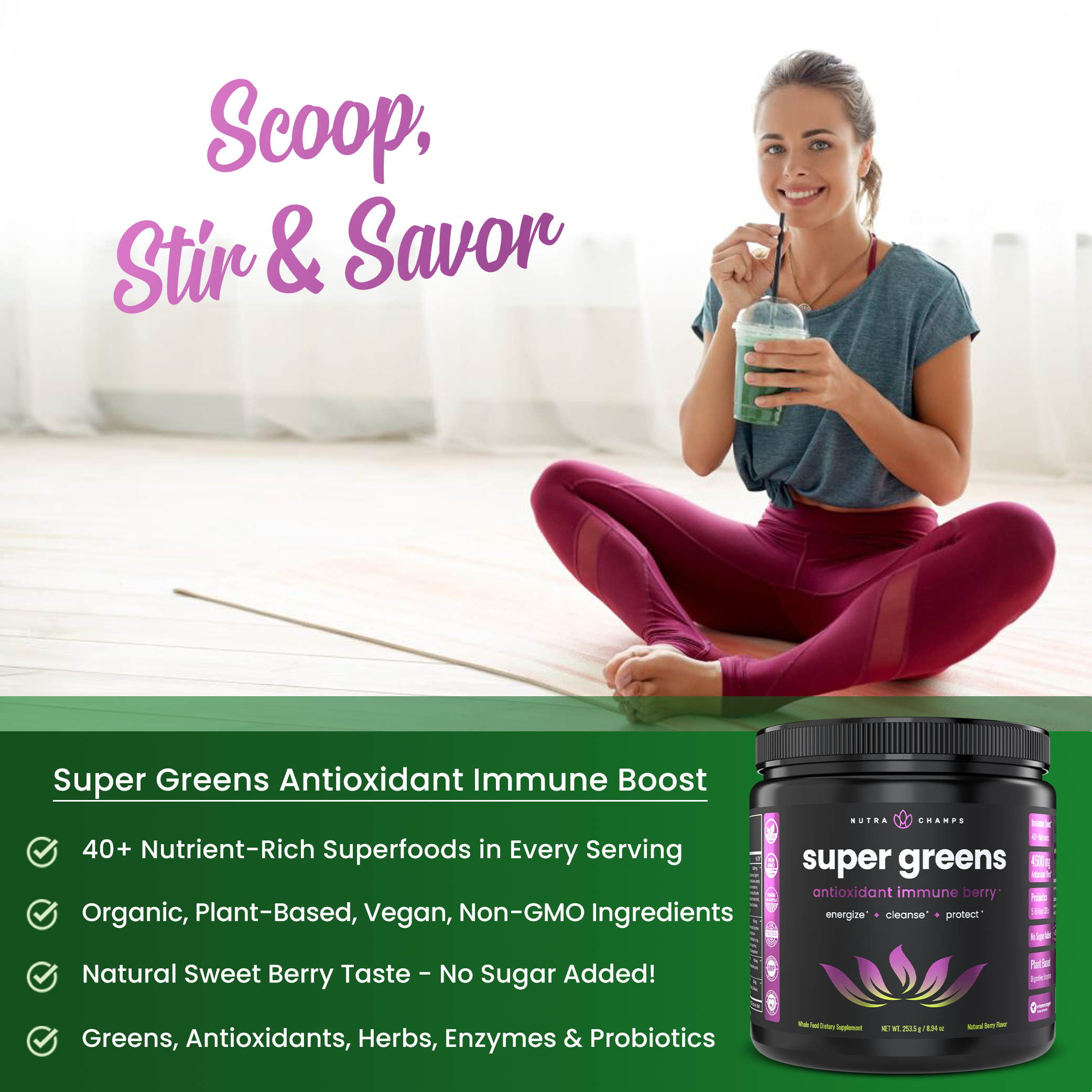 NutraChamps - Wholesale Protein/Superfood Powder - Super Greens Powder Premium Antioxidant Superfood 2