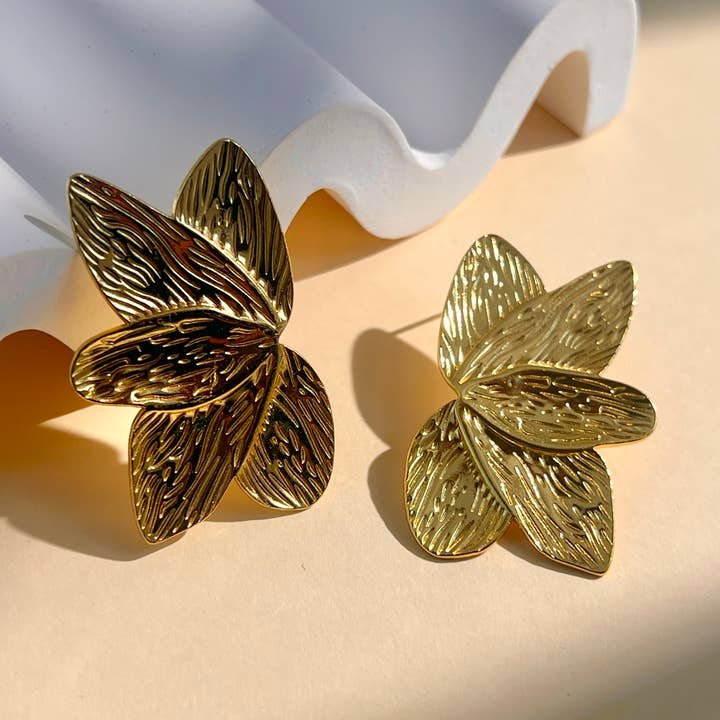 COSMOS - Venta al por mayor Pendientes ear jacket - Pendiente pétalo de hoja de acero inoxidable0