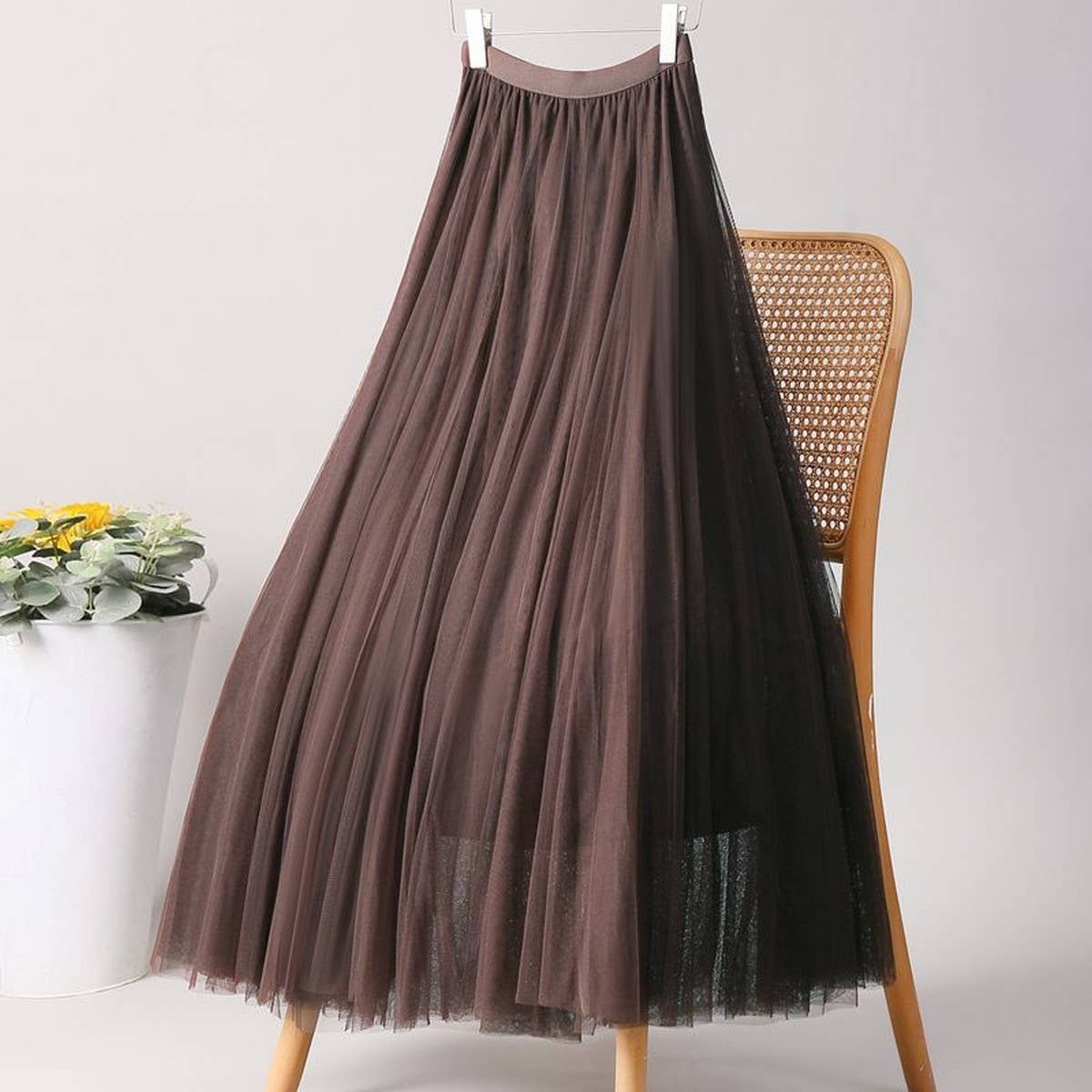 ACCITY - Wholesale Skirt - Women's - SOLID COLOR ELASTIC-WAIST MESH TULLE A-LINE SKIRT_CWBLS03728