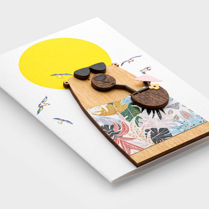 3D Wooden Summer Bear Card – Tropical Theme Greeting for wholesale by PESKOVOI