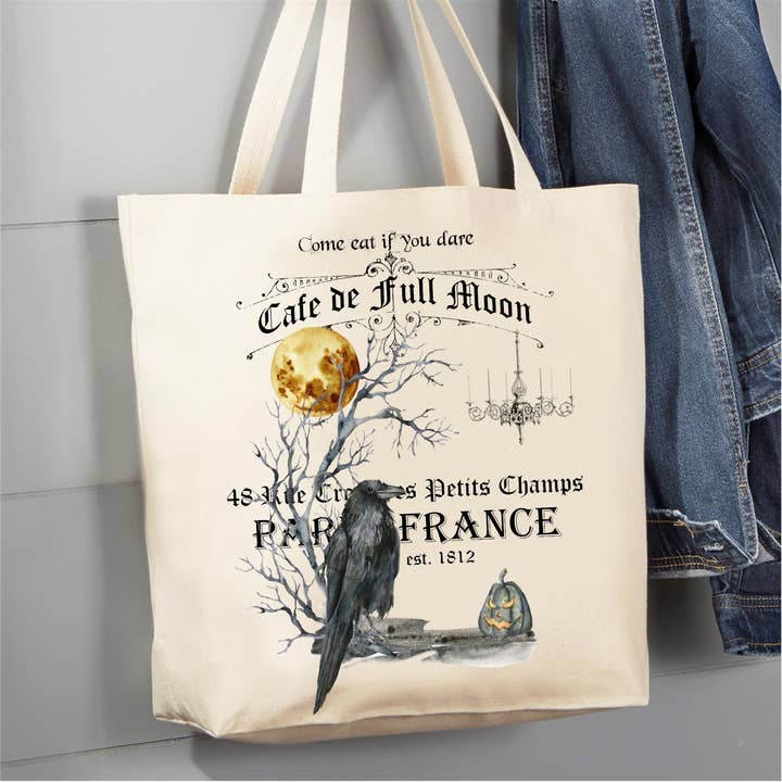 Cafe De Full Moon Paris Halloween Crow bolsa de lona de 12 oz para venta al por mayor de Avery Lane Gifts