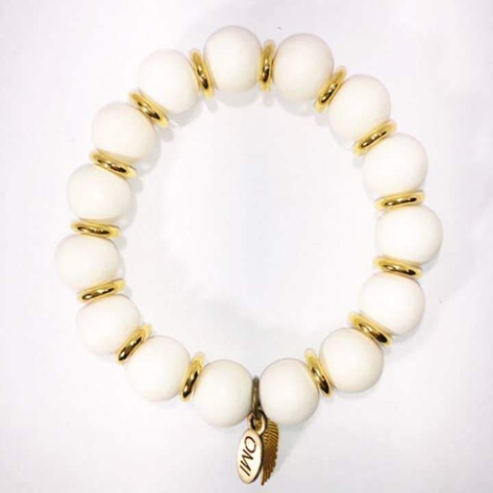 She Is Hope, perline rotonde in legno con distanziatori rotondi dorati da 12 mm per la vendita all'ingrosso da parte di omibeads