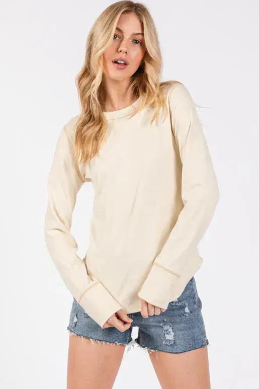 Final Touch - Wholesale Knit Top - Women's - Brushed Ribbed Fitted Long Sleeve Top - NT3128010