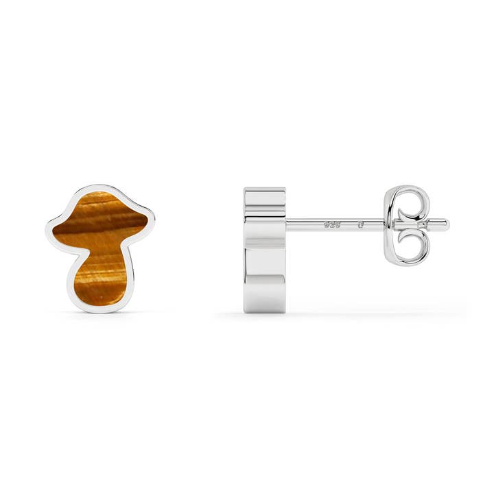 Natural Tiger Eye Silver Mushroom Shape Stud Earrings for wholesale by Nature Crafts