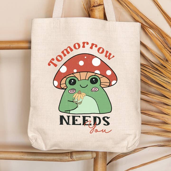 Mental Health Retro Frog Shopping Library Tote Bag for wholesale by Home and Honey Shop