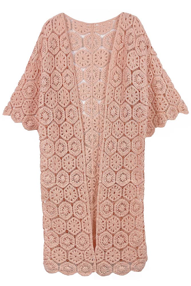 Hana - Wholesale Cardigan - Women's - Geometric Pattern Crochet Long Solid Cardigan0