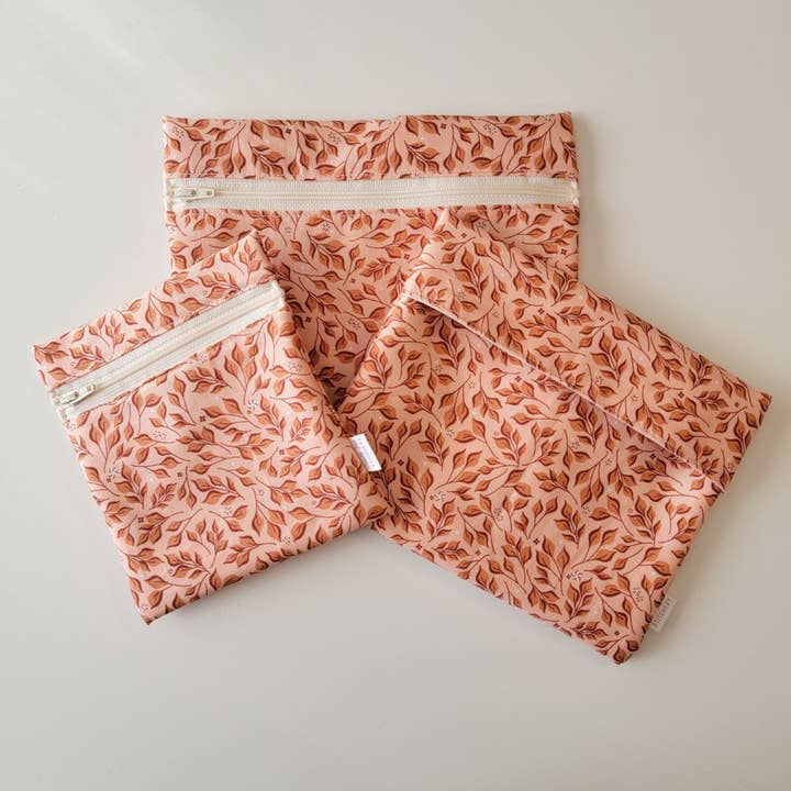 Reusable Snack/Sandwich Bag - Pink Leaves for wholesale by Cruelty-Free Stitchery
