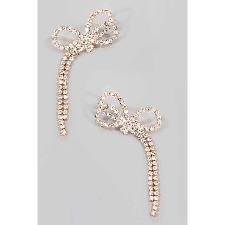Brincos de laço de fita cravejada em strass por atacado de The Looks by Fame Accessories