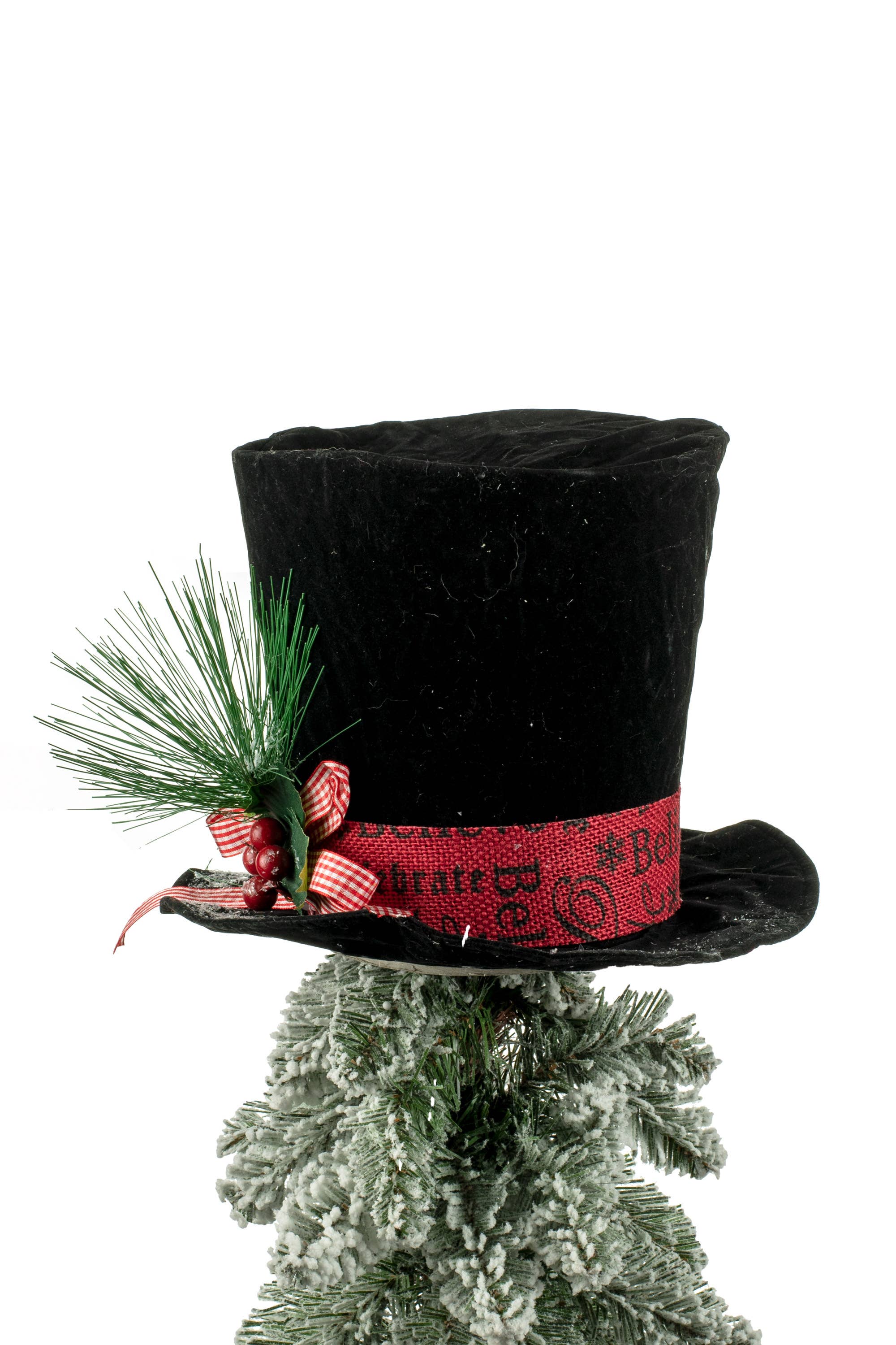Starlight Collection - Wholesale Tree Topper - Black Top Hat Tree Topper with Holiday Spray1