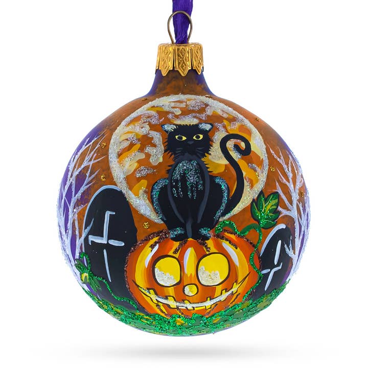 Palla di Vetro con Luna Piena, Gatto Nero e Zucca di Halloween 8,25 cm per la vendita all'ingrosso da parte di BestPysanky