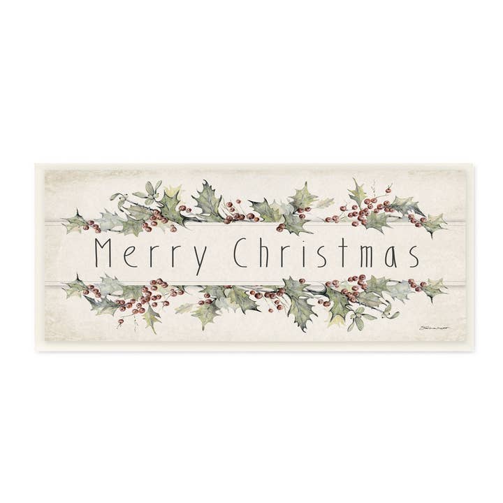 Merry Christmas Sentiments Winter Holly Florals Art Holiday for wholesale by Stupell Industries