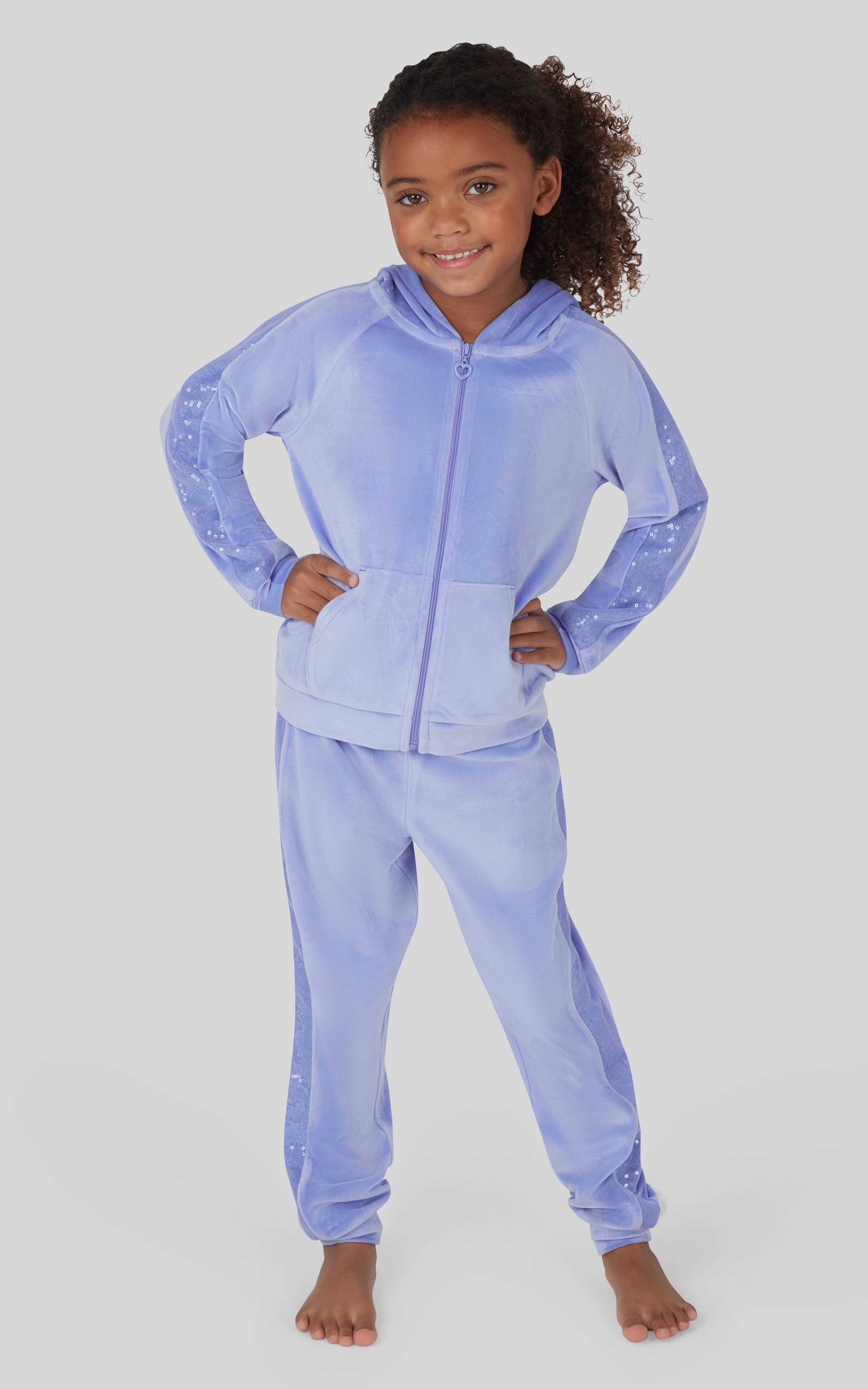 90 Degree by Reflex & Yogalicious - Venta al por mayor Conjunto de camiseta y pantalón - Niños - Conjunto de sudadera con capucha y chándal de terciopelo brillante para niñas4