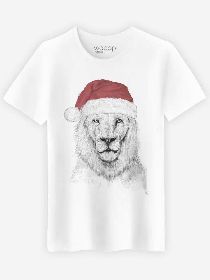 Santa Lion Men's White Tee for wholesale by Wooop