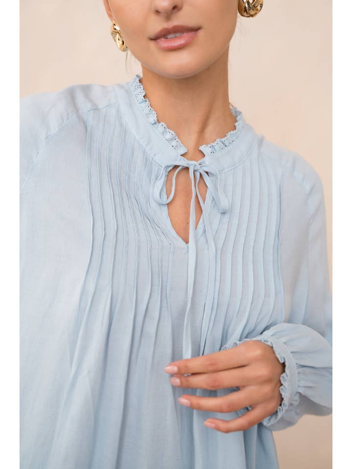 Attentif Paris - Vente Chemisier – femme - Blouse contenant du lin avec col volanté et noeud3