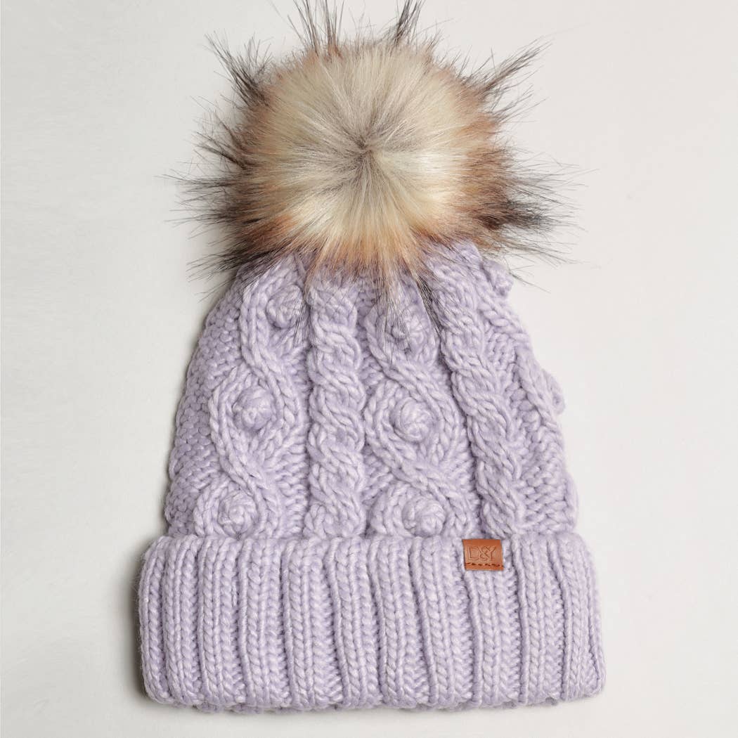 Fashion City - Wholesale Beanie - Women's - Popcorn Trim Knit Beanie w Faux Fur Pom6