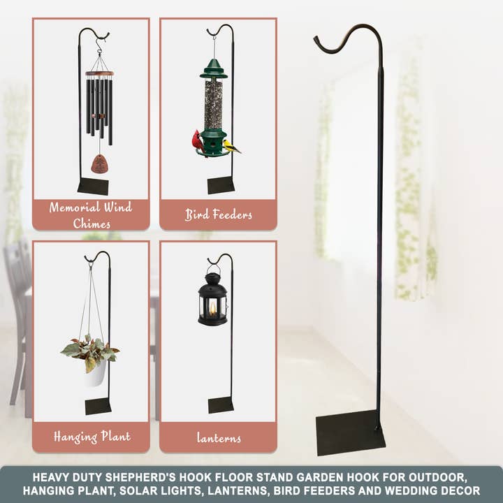 The Wind Chime Co - Wholesale Garden/Lawn Stake - 60" Adjustable Heavy Duty Shepherd's Hook Floor Stand Garden Hook for Outdoor, Hanging Plant, Solar Lights, Lanterns, Bird Feeders and Wedding Decor3