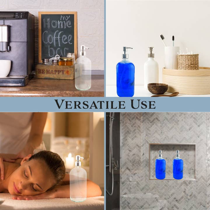 Kurated Korner - Wholesale Soap Dispenser - Cornucopia 16oz Glass Bottles w/ Stainless Steel Pumps (2pk)1