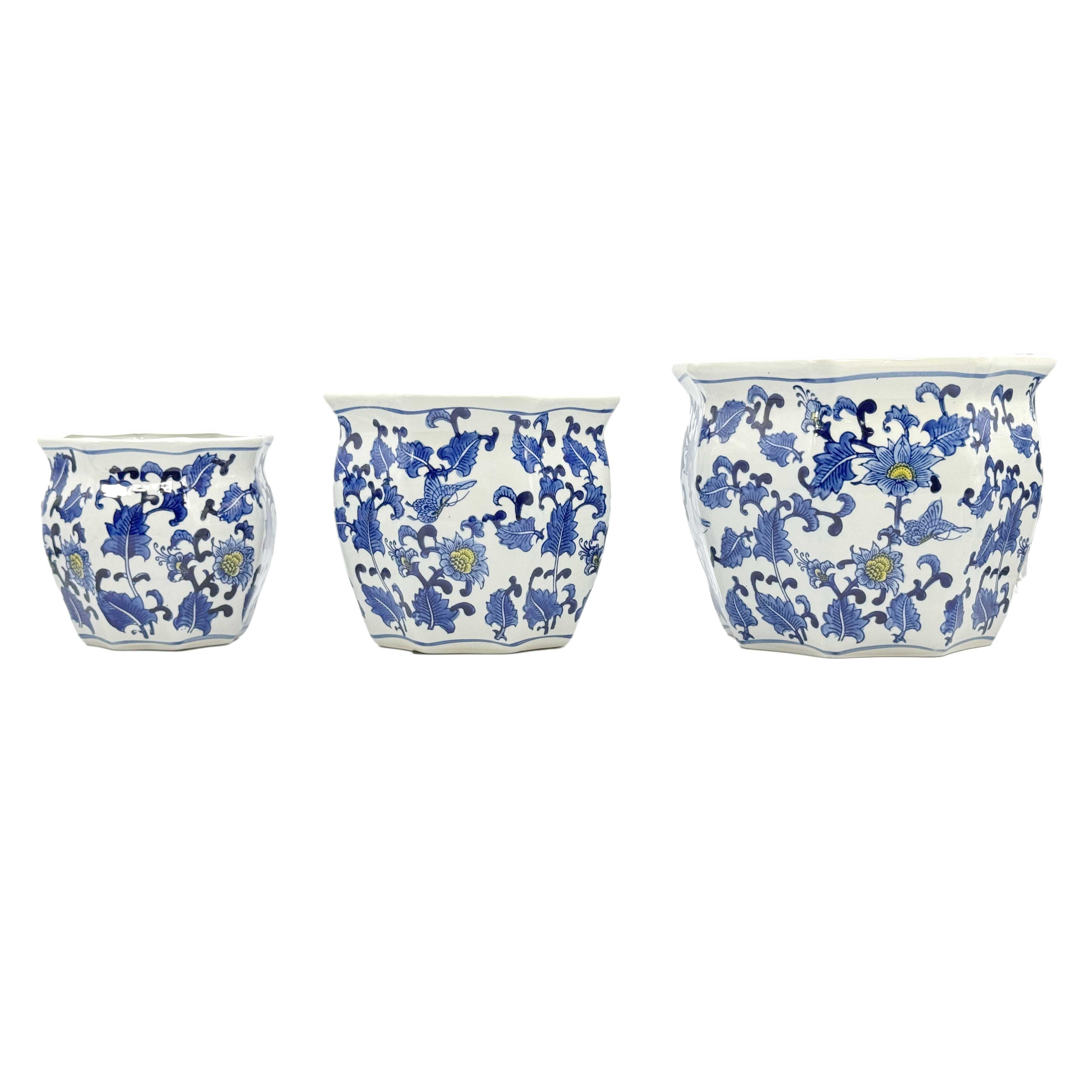 Galt International Company - Vendita all'ingrosso Vasi per piante - Set di 3 vasi per fioriere in ceramica Chinoiserie, 7,5"/10"/13"1