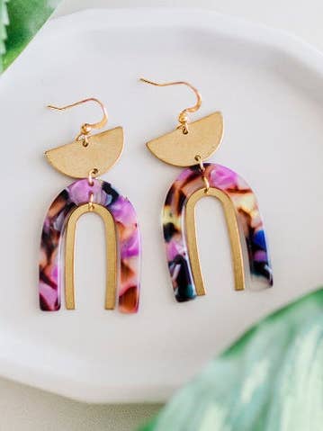 Multicolored Tortoise Shell | Arch Statement Earrings for wholesale by Hupomeno Designs