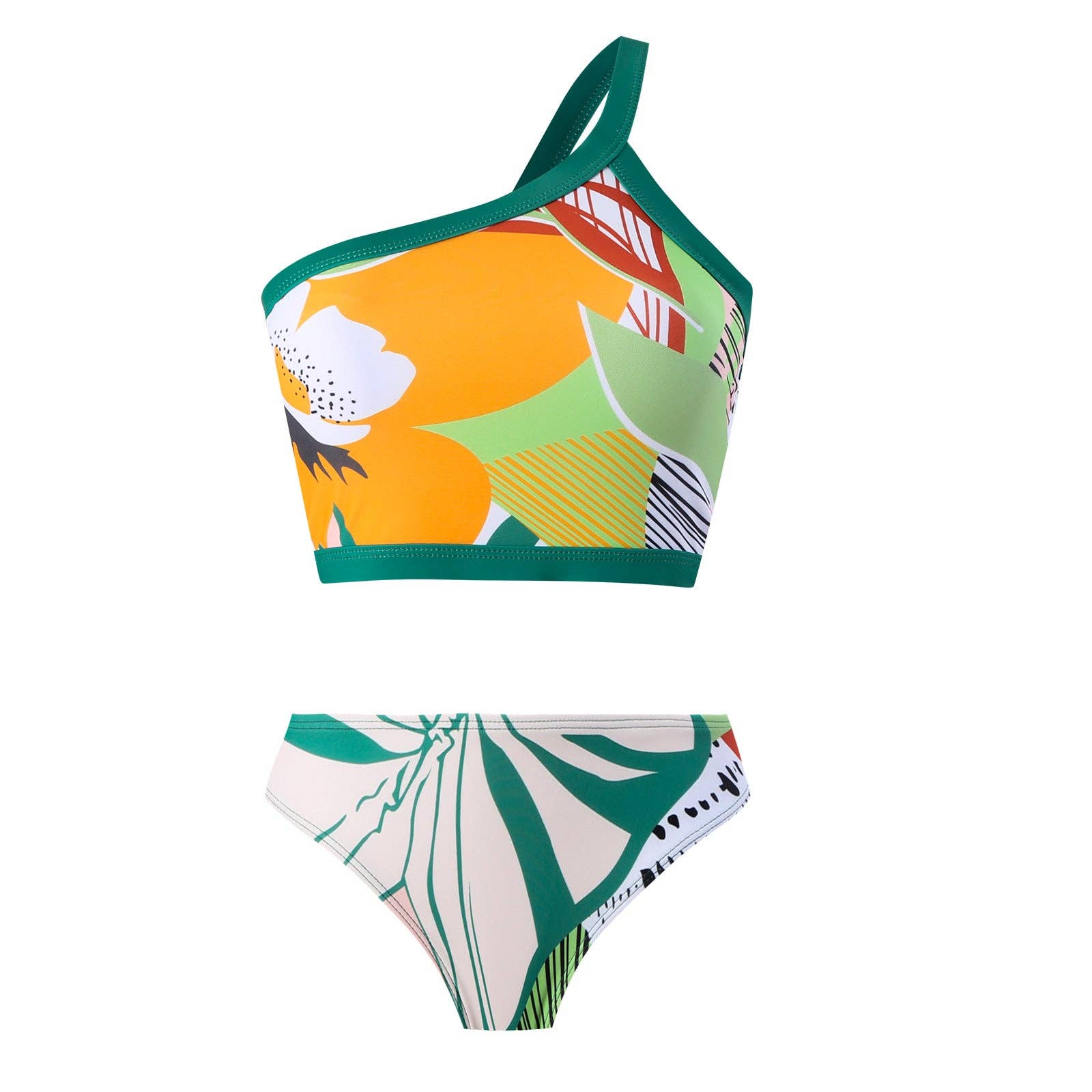 Sweetkama - Wholesale Two Piece Swimsuit - Women's - Ladies Print Tassels One Shulder Bikini Set SKSW401187