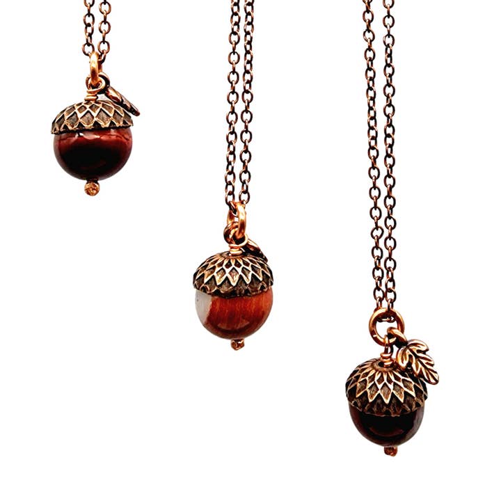 MergingMetals – wholesale Pendant/charm necklace – Acorn Necklace-Red Jasper