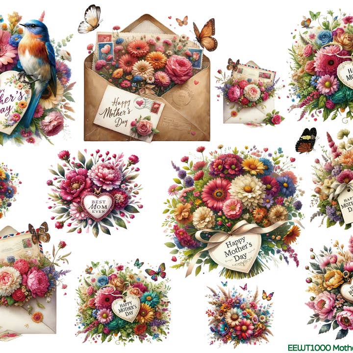 Mother's Day Bouquets - Wet Transfer - Decals for Crafts for wholesale by European Excellency