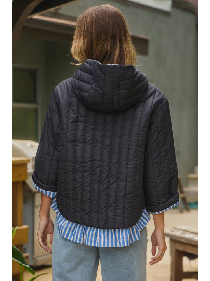 Black Quilted Puffed Hood Jacket for wholesale on Faire6
