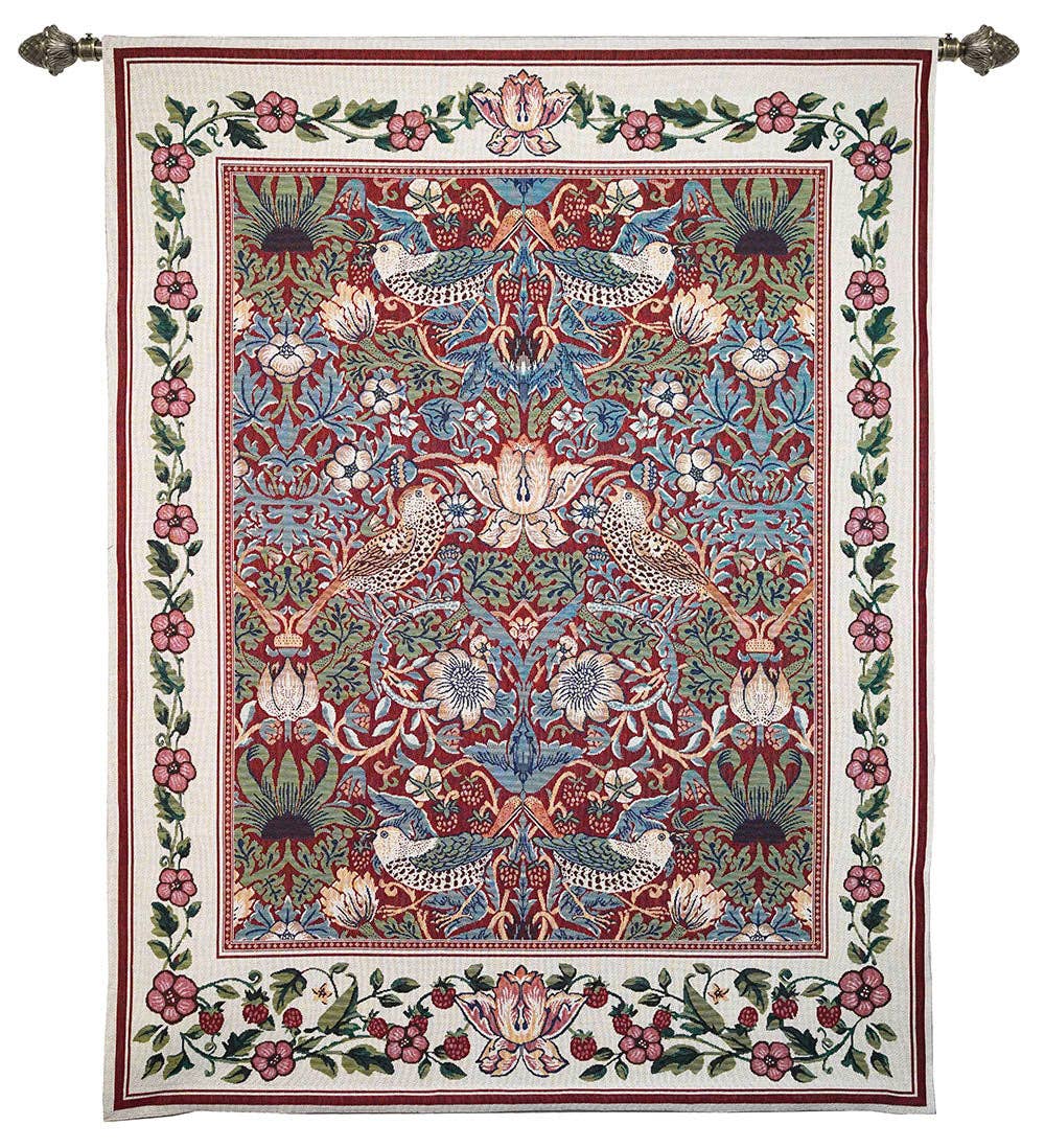 Signare Tapestry - Venta al por mayor Tapices/telas - Tapiz William Morris Strawberry Thief Rojo - Colgante de Pared0