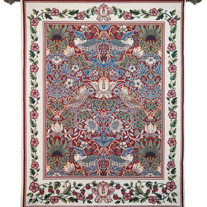 Signare Tapestry - Venta al por mayor Tapices/telas - Tapiz William Morris Strawberry Thief Rojo - Colgante de Pared