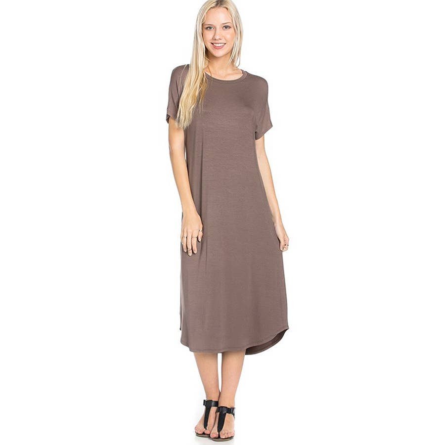 Azules Clothing - Wholesale Dress - Women's - ADM-8252RS Loose fit Crew Neck Hem Midi Dress27
