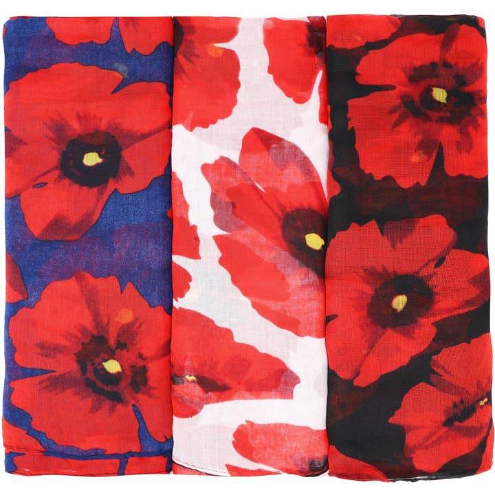 Alba Wholesale - Vente Écharpe – femme - Grand foulard imprimé floral coquelicot All Seasons1