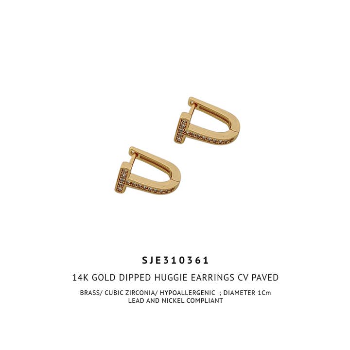 Hana - Wholesale Huggie Earrings - 14K Gold Dipped Huggie Earrings Cv Paved1