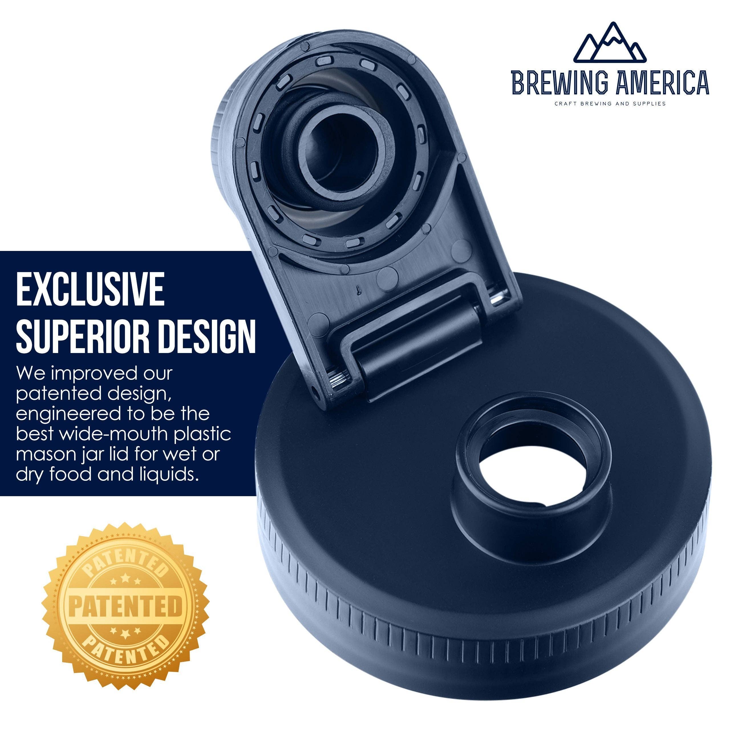 Brewing America - Wholesale Drink Lids - Mason Jar Lids Wide Mouth Plastic 4 Pack Leak Proof with Flip Cap Pouring Spout & Drink Hole Old Glory Blue2