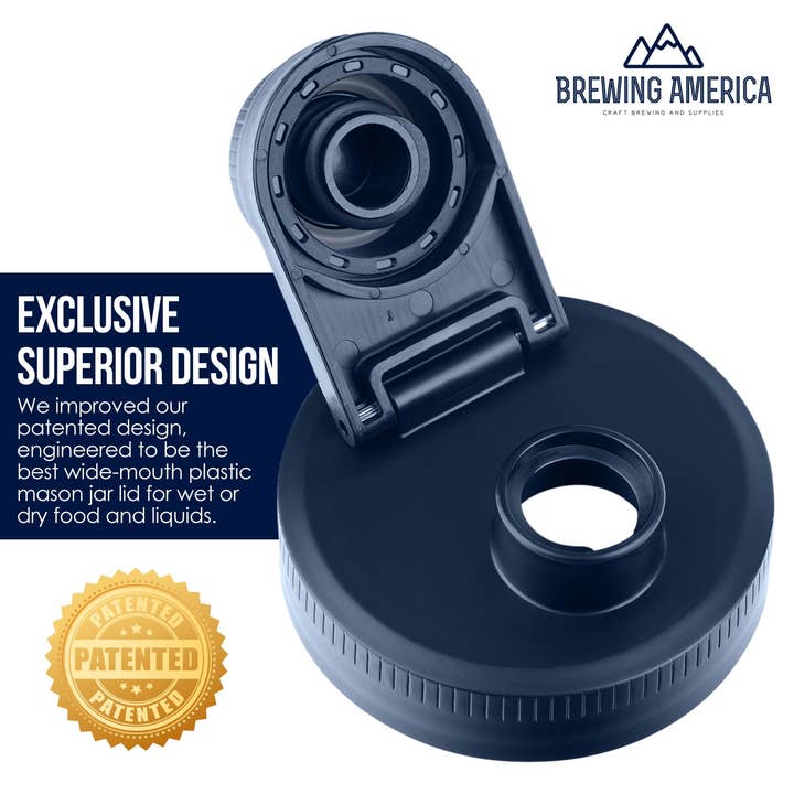 Brewing America - Wholesale Drink Lids - Mason Jar Lids Wide Mouth Plastic 4 Pack Leak Proof with Flip Cap Pouring Spout & Drink Hole Old Glory Blue2