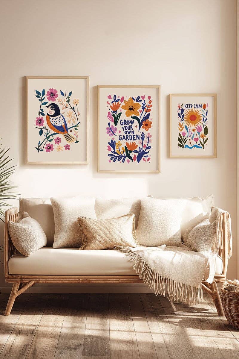 MokaMouse - Wholesale Art Print - Chickadee with Pink Flowers - Folk Art Poster6