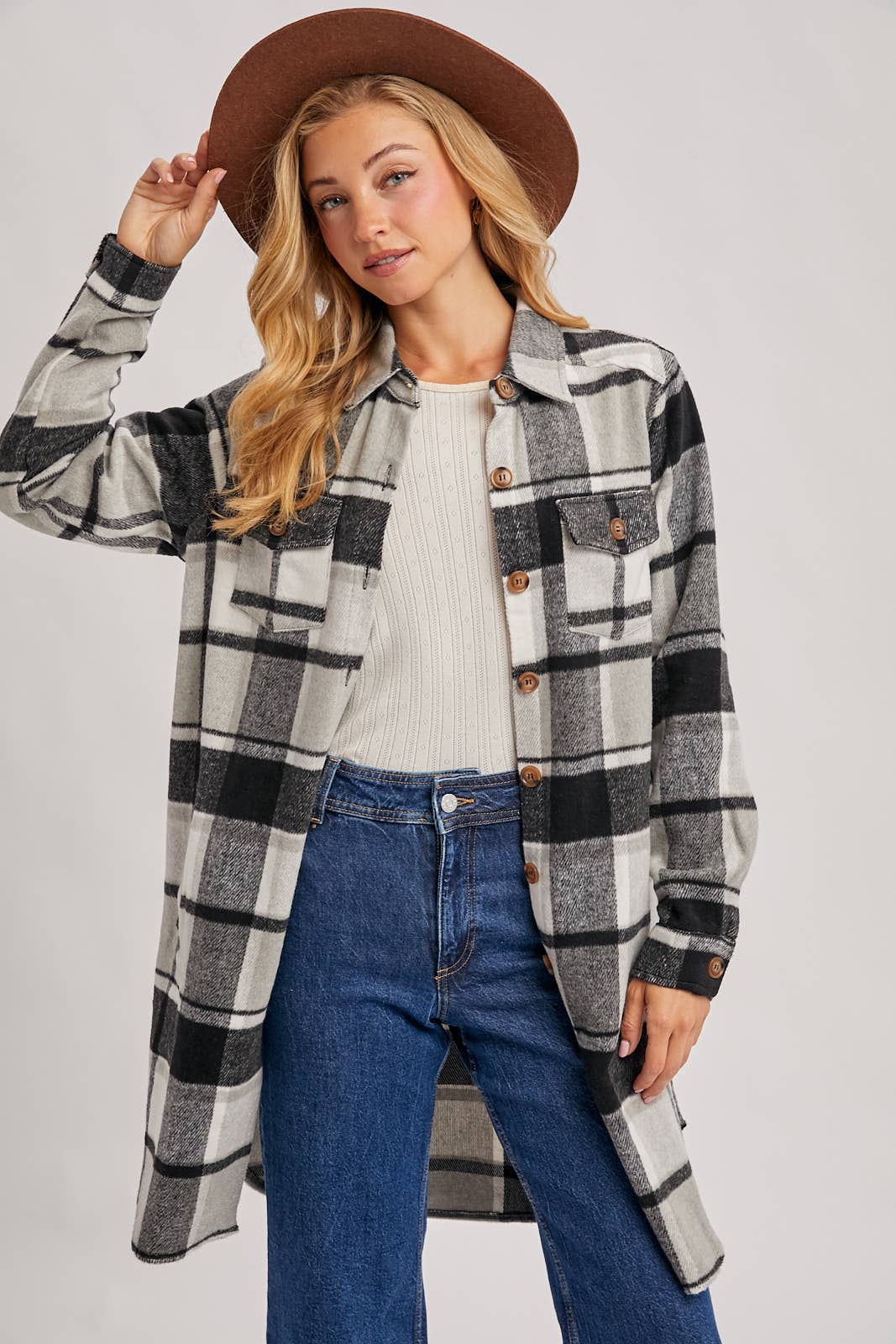 Bluivy – Engroshandel Skjortejakke/shacket – til kvinder – FLANNEL PLAID LANGLINE SHACKET22