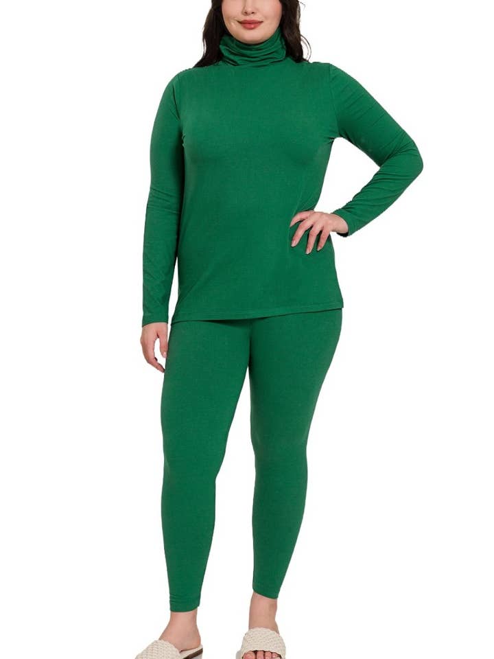 DK GROEN Plus Microfiber Mock Neck Top en Leggings Set voor groothandel op Faire